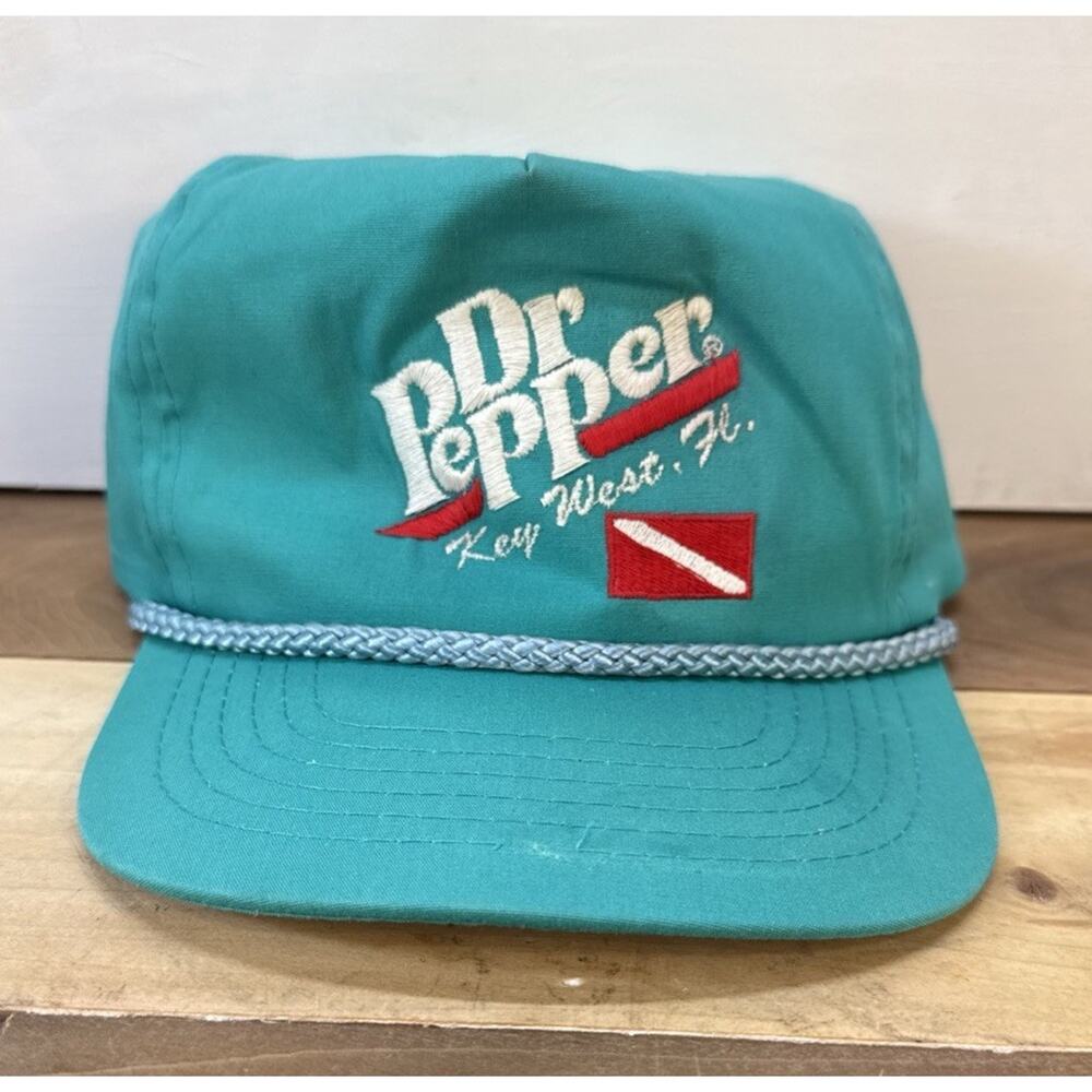 VTG KC DR. PEPPER Rope Hat Key West Teal Adjustable Lightweight RARE!!